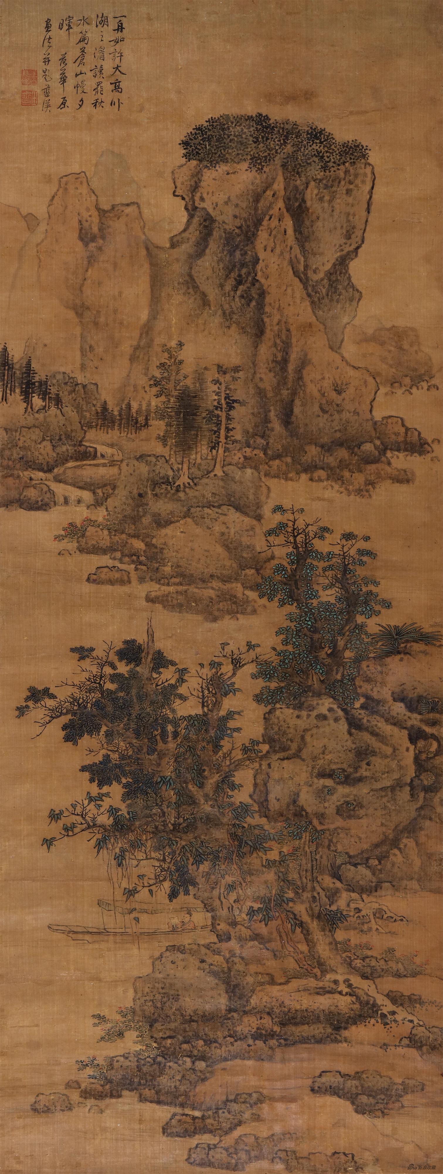 蓝瑛 《苍山夕晖》设色绢本 立轴 136x51cm