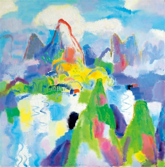 2008  日映岚光轻锁翠  120×120cm  布面油画