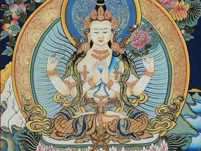 彩唐单佛四臂观音（45*65cm）