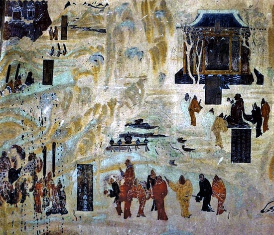 张骞出使西域图壁画，莫高窟初唐323窟