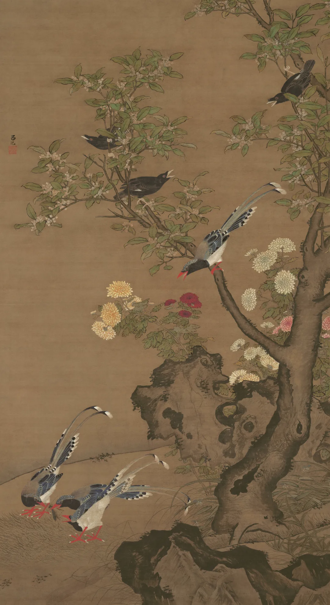 明 吕纪 桂菊山禽图