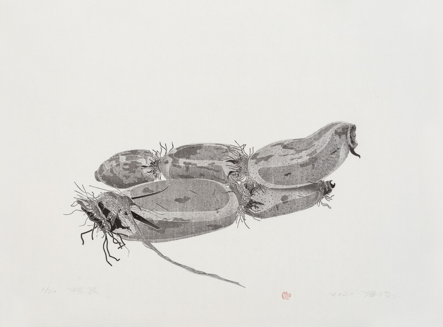  《根器》水印木刻，85 × 59 cm，2020