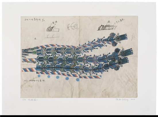 《凤凰图三》，微电压印刷工艺，画纸76×56cm，画芯57.5×41cm，2014